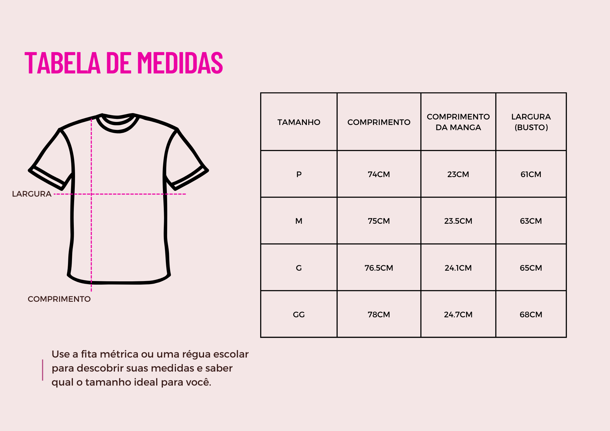TABELA DE MEDIDA - TSHIRT OVER BÁSICA